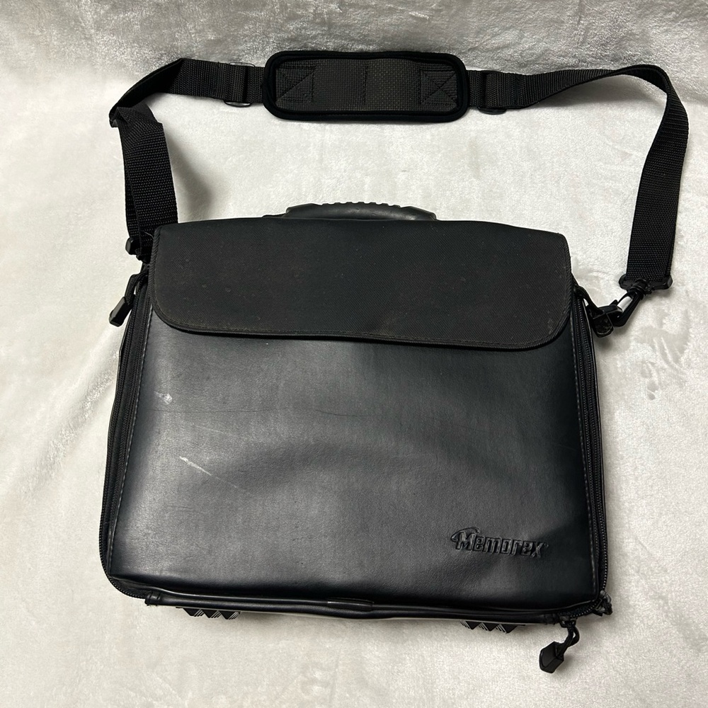 Vintage black Memorex Storage Travel bag adjustable shoulder strap multi pockets